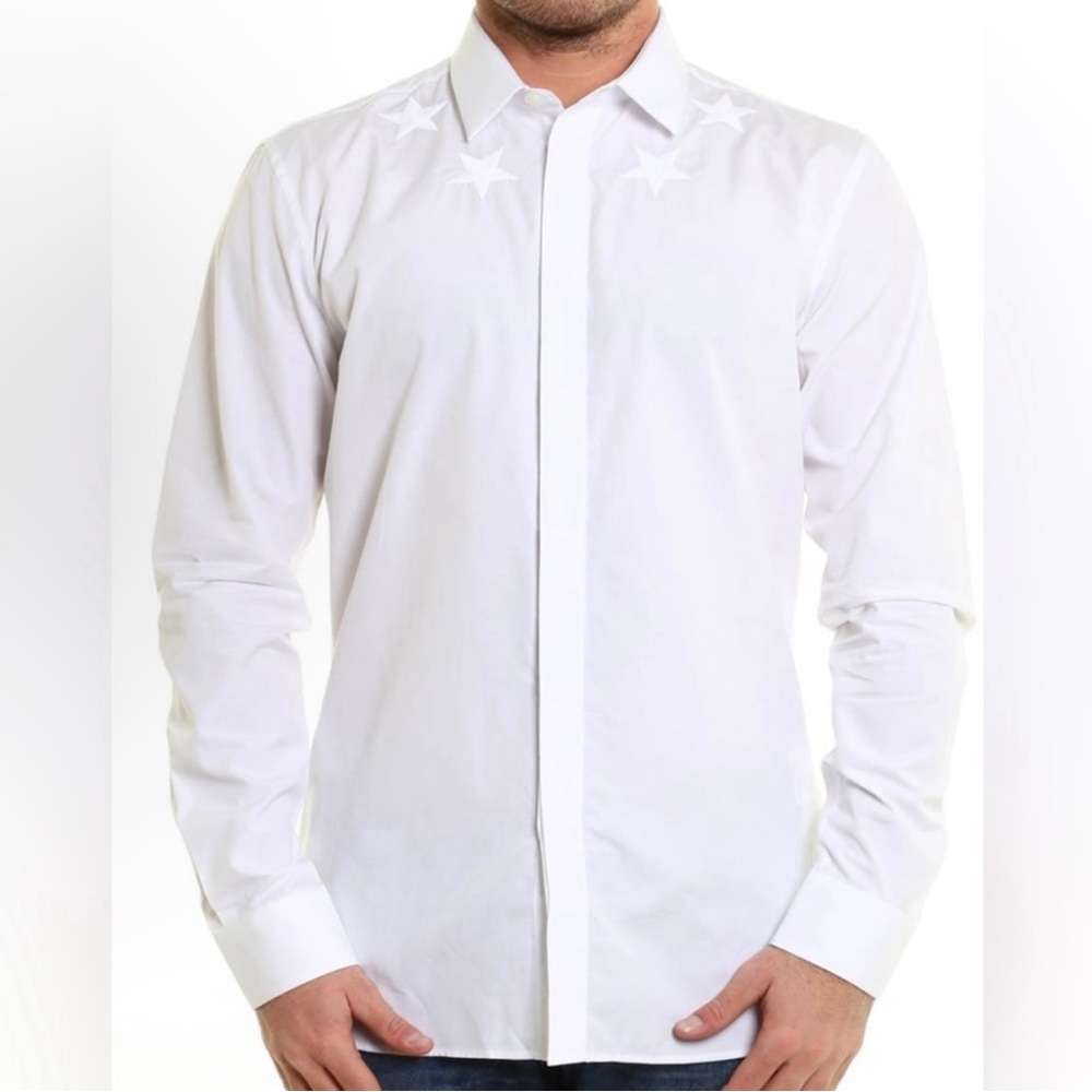 Givenchy Paris White Star Button Up Shirt - Long Sleeve White - Size:42